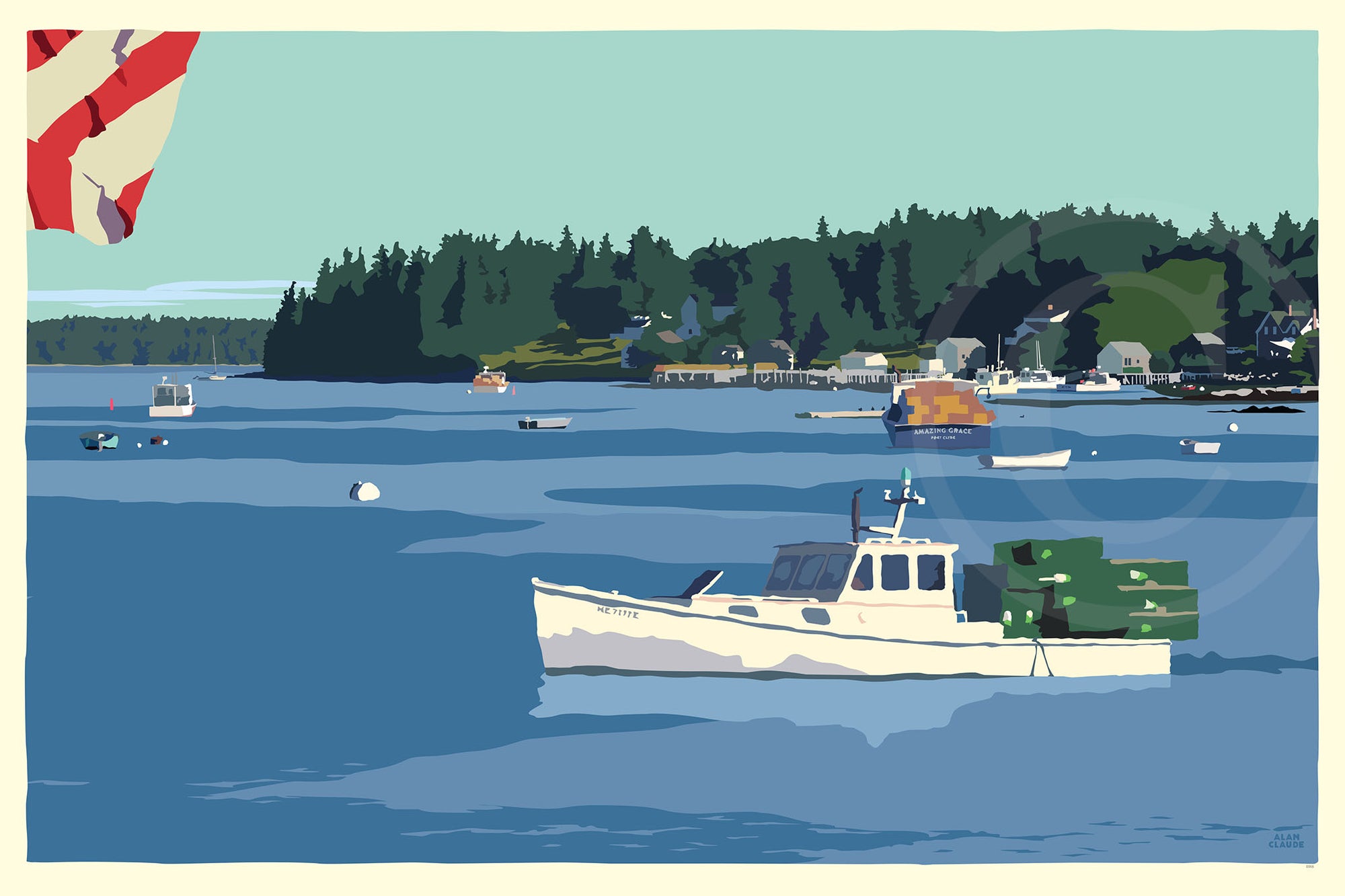 Port Clyde Lobster Boat Art Print 24" x 36" Wall Poster By Alan Claude - Maine