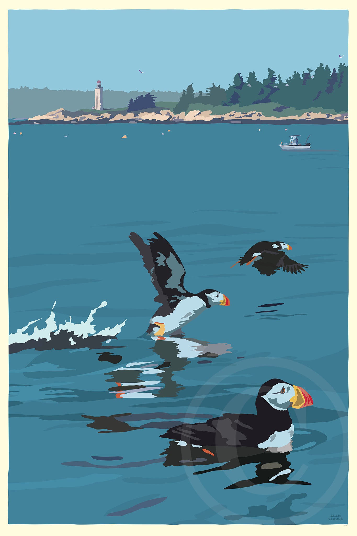 Puffins At Franklin Island Art Print 24" x 36" Wall Poster By Alan Claude - Maine