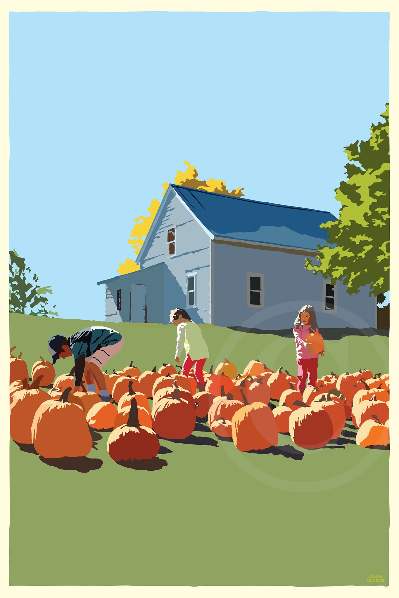 Fall Pumpkin Kids Art Print 24" x 36" Wall Poster By Alan Claude - Maine