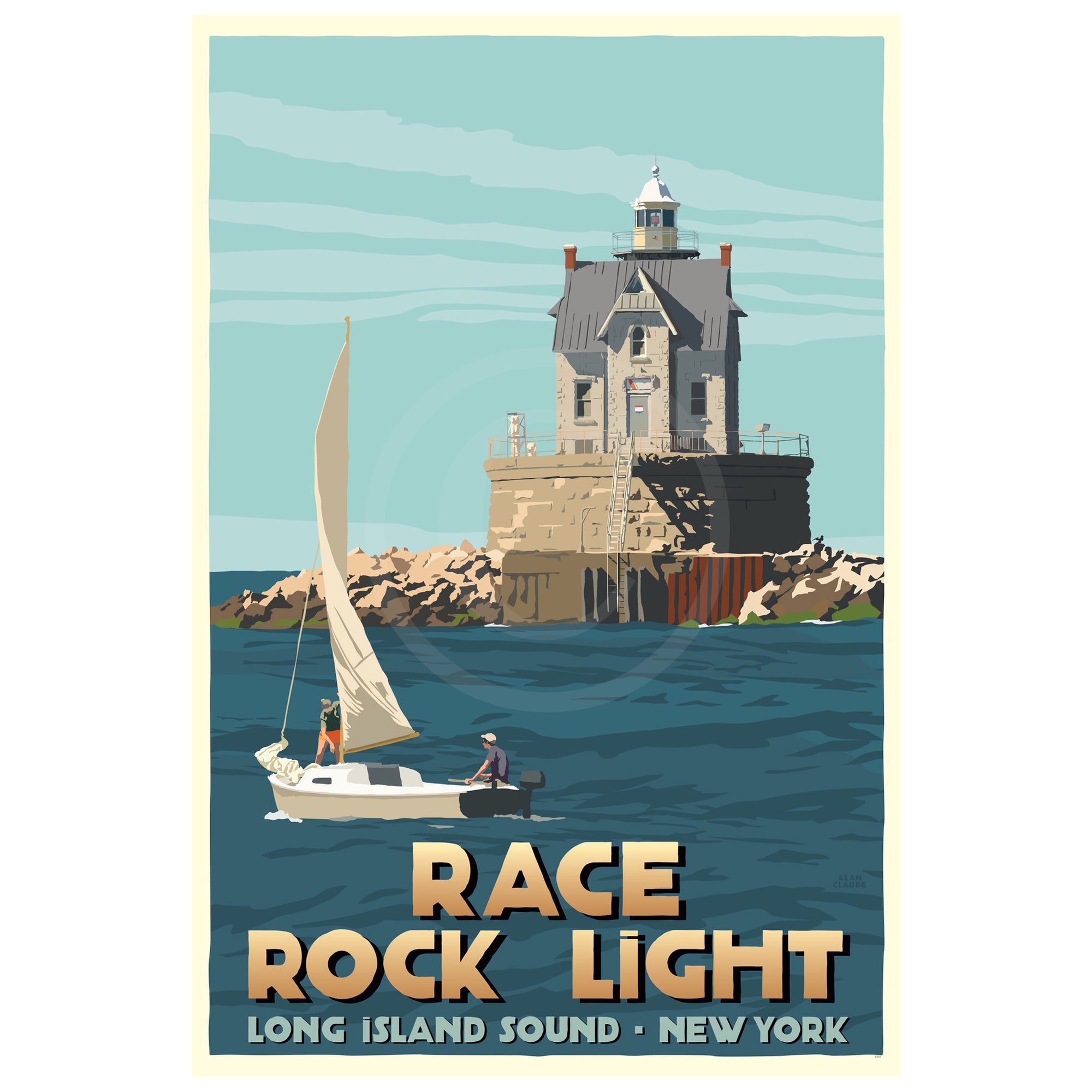 Race Rock Light Art Print 36" x 53" Travel Poster By Alan Claude - New York