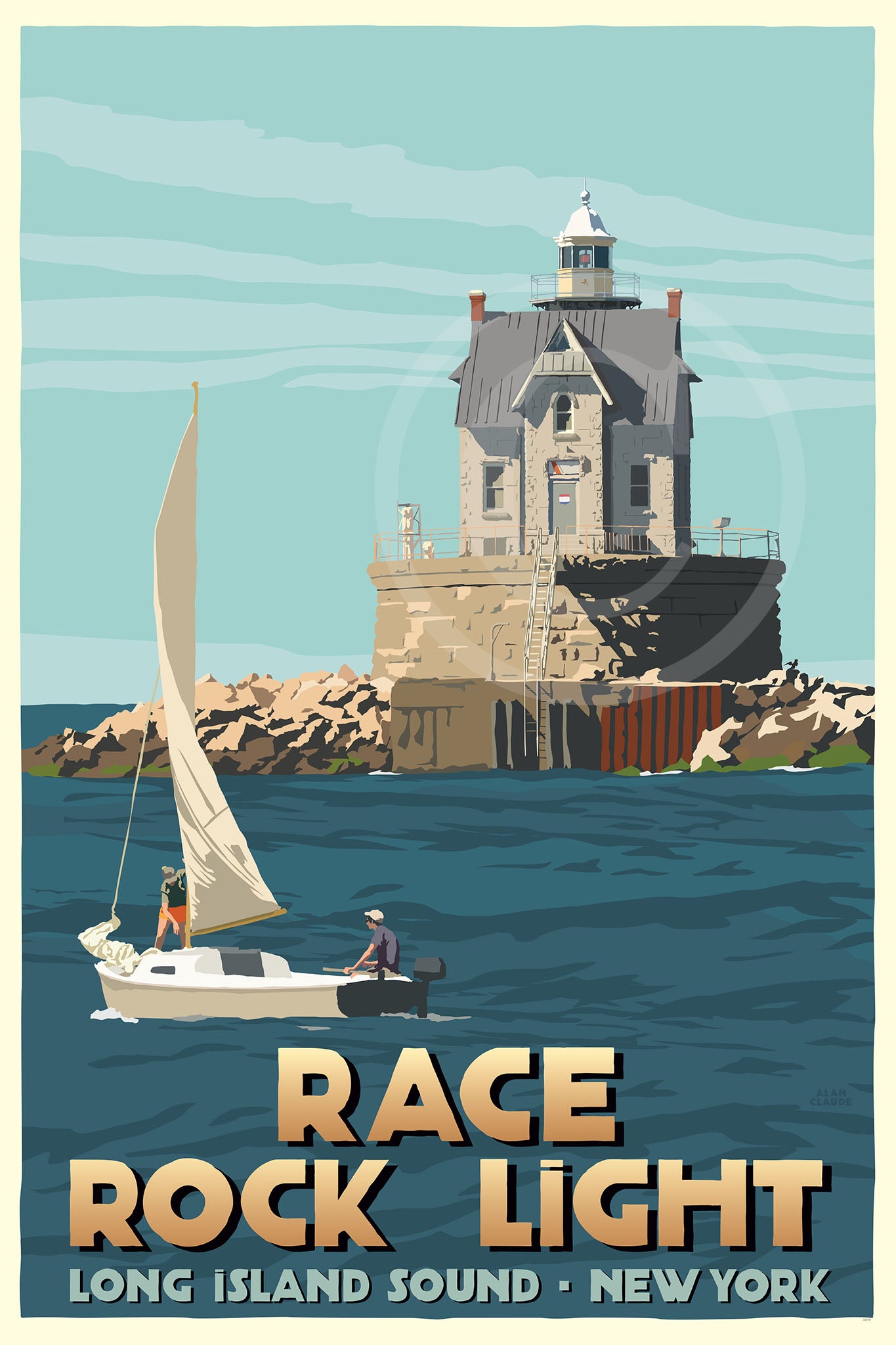 Race Rock Light Art Print 24" x 36" Travel Poster By Alan Claude - New York