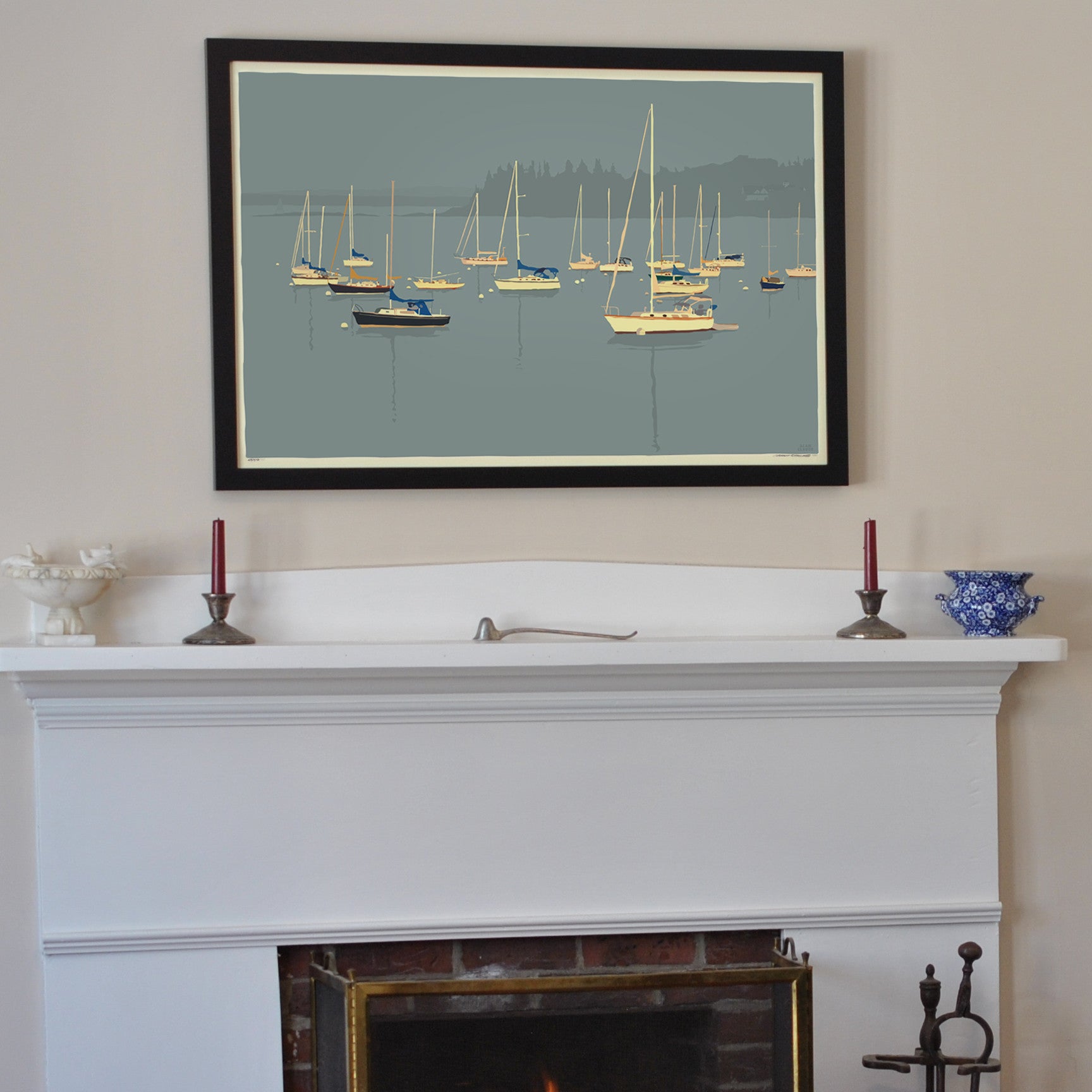 Sailboats in Rockland Harbor Art Print 24" x 36" Framed Wall Poster By Alan Claude  - Maine