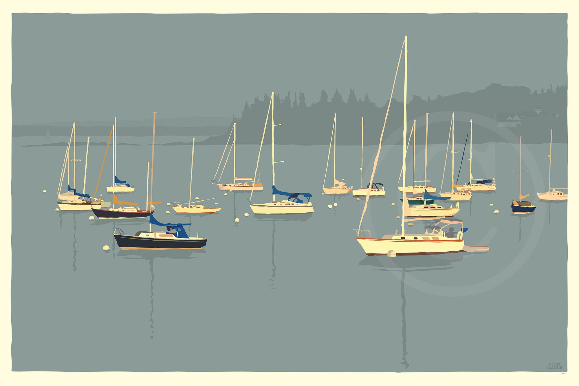 Sailboats in Rockland Harbor Art Print 24" x 36" Wall Poster By Alan Claude - Maine