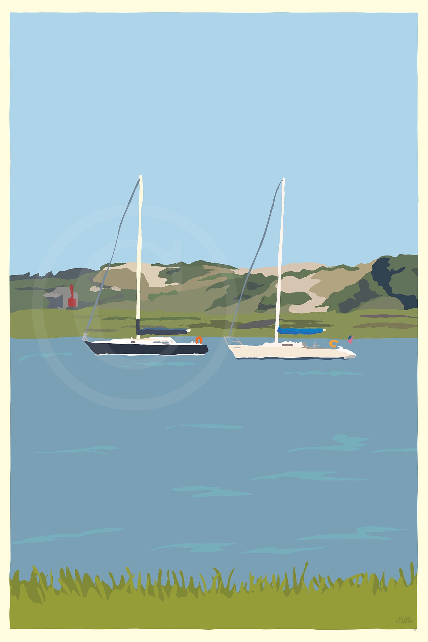 Sailboats At Sandy Neck Art Print 36" x 53" Travel Poster By Alan Claude - Massachusetts