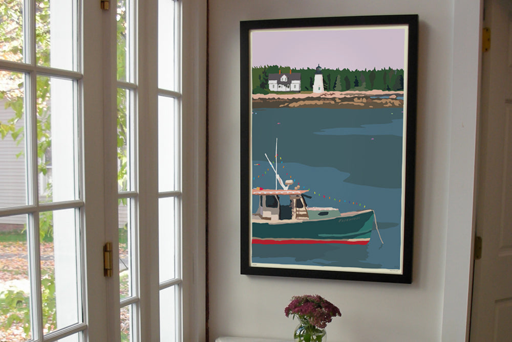Silent Night In Prospect Harbor Art Print 24" x 36" Framed Wall Poster By Alan Claude