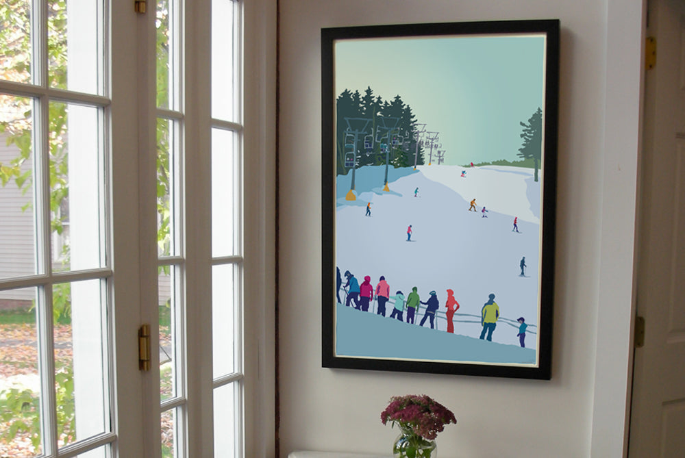 Skiing Snow Bowl Art Print 24" x 36" Framed Wall Poster By Alan Claude