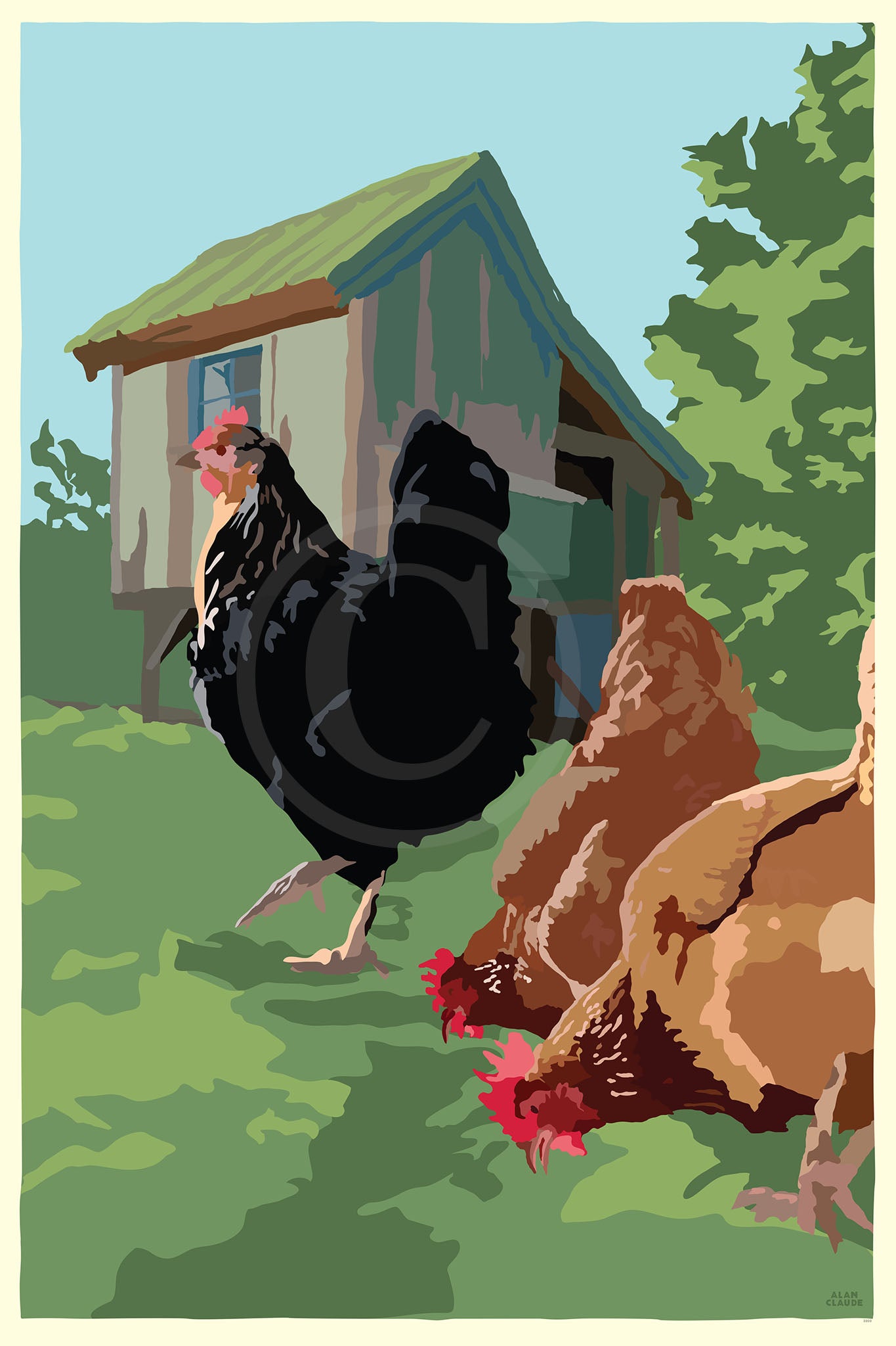Spring Chickens Art Print 24" x 36" Wall Poster By Alan Claude - Maine