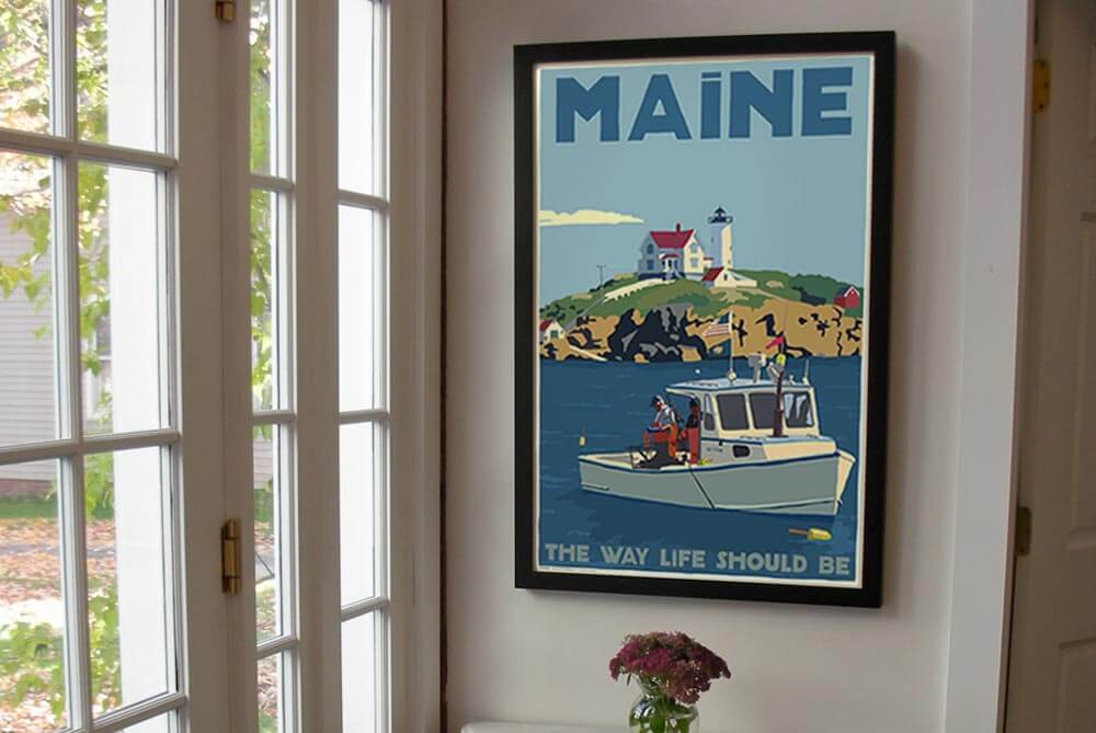 Lobstering at the Nubble Maine The Way Life Should Be Framed Art Print 24" x 36" Travel Poster By Alan Claude - Maine