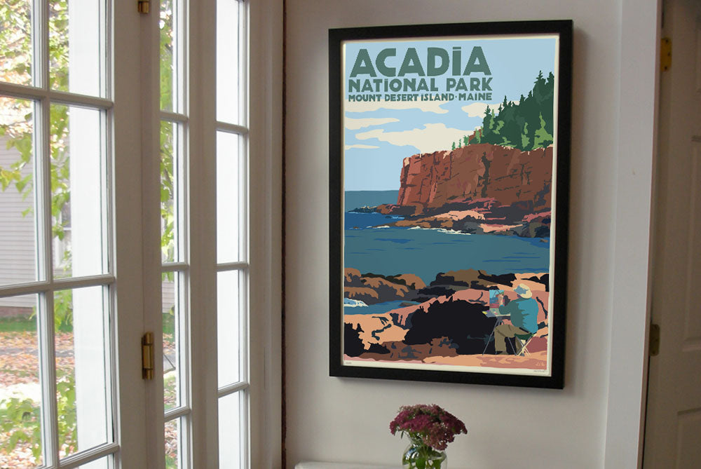 Painting In Acadia National Park Art Print 24" x 36" Framed Wall Poster By Alan Claude - Maine