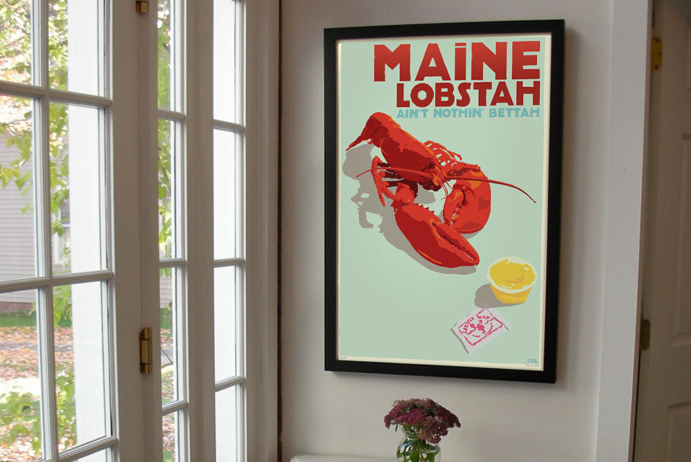 Maine Lobstah With Butter Art Print 24" x 36" Framed Travel Poster By Alan Claude - Maine