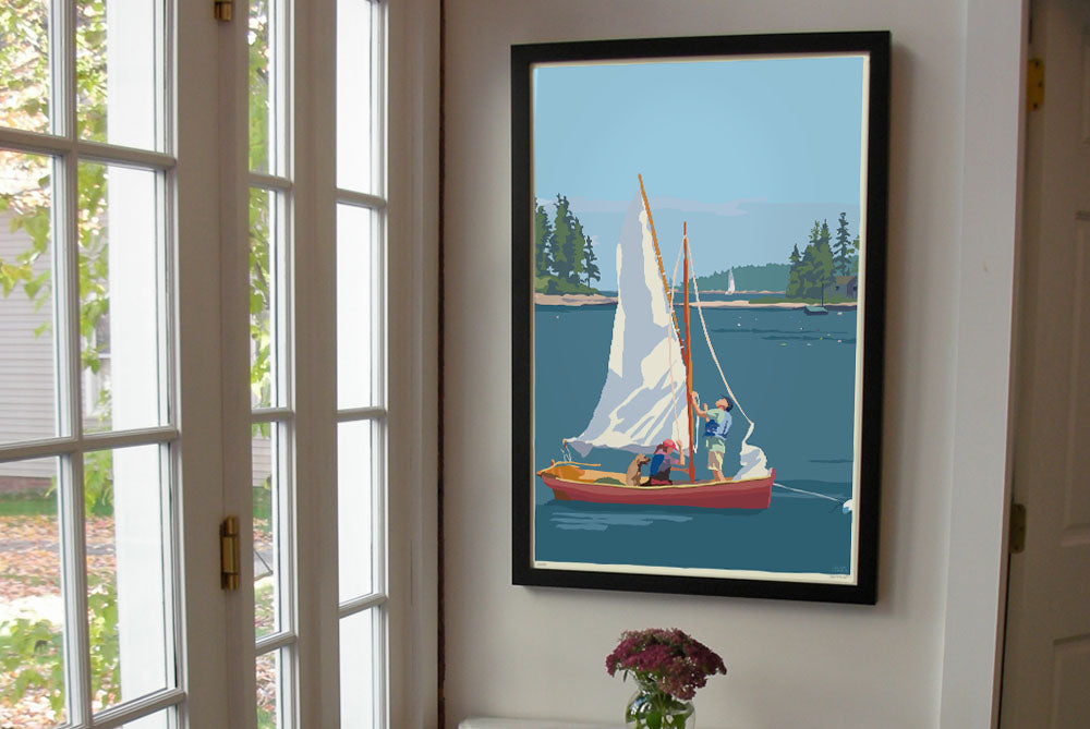 Hoist The Sail Art Print 24" x 36" Framed Wall Poster By Alan Claude - Maine