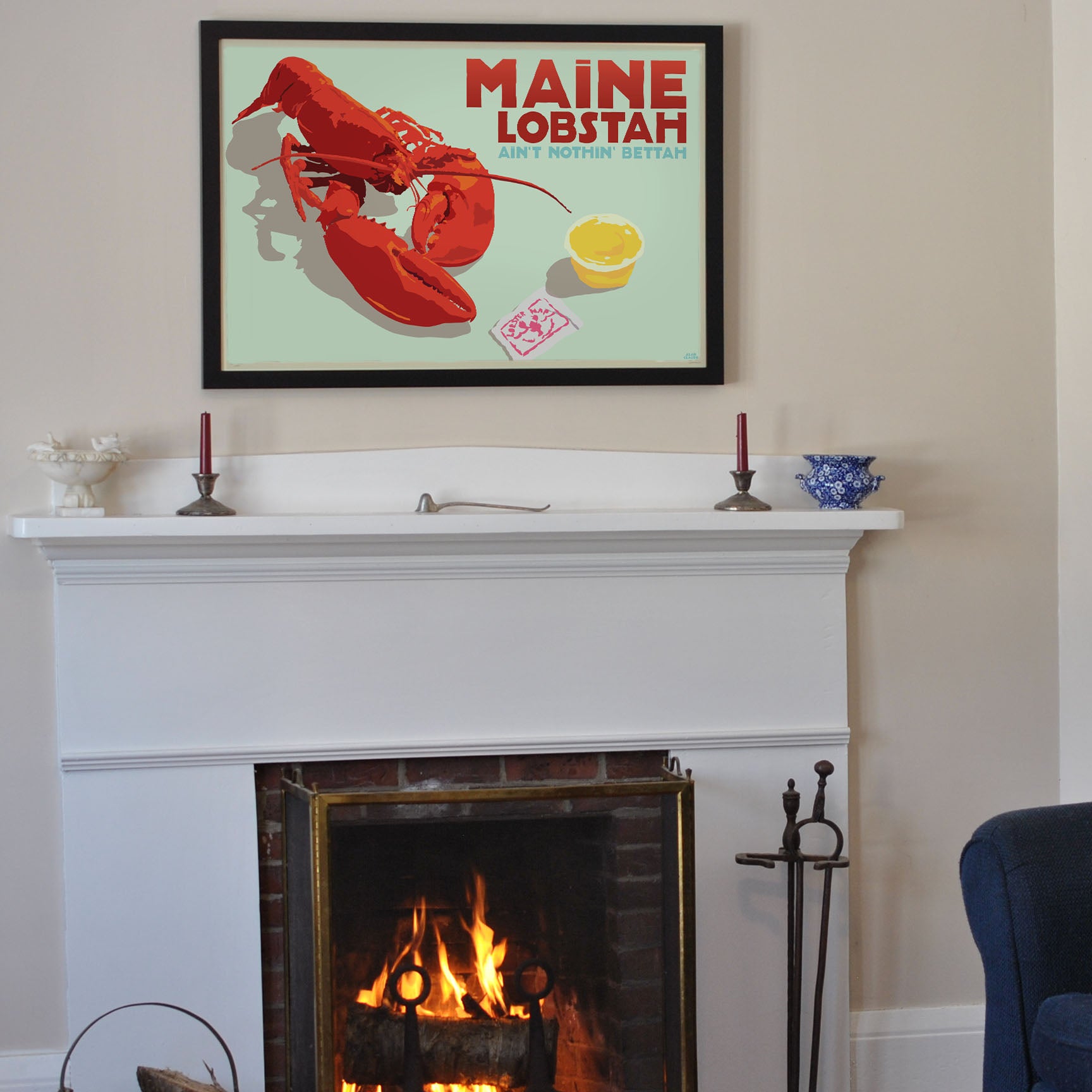 Maine Lobstah With Butter Art Print 24" x 36" Horizontal Framed Wall Poster By Alan Claude
