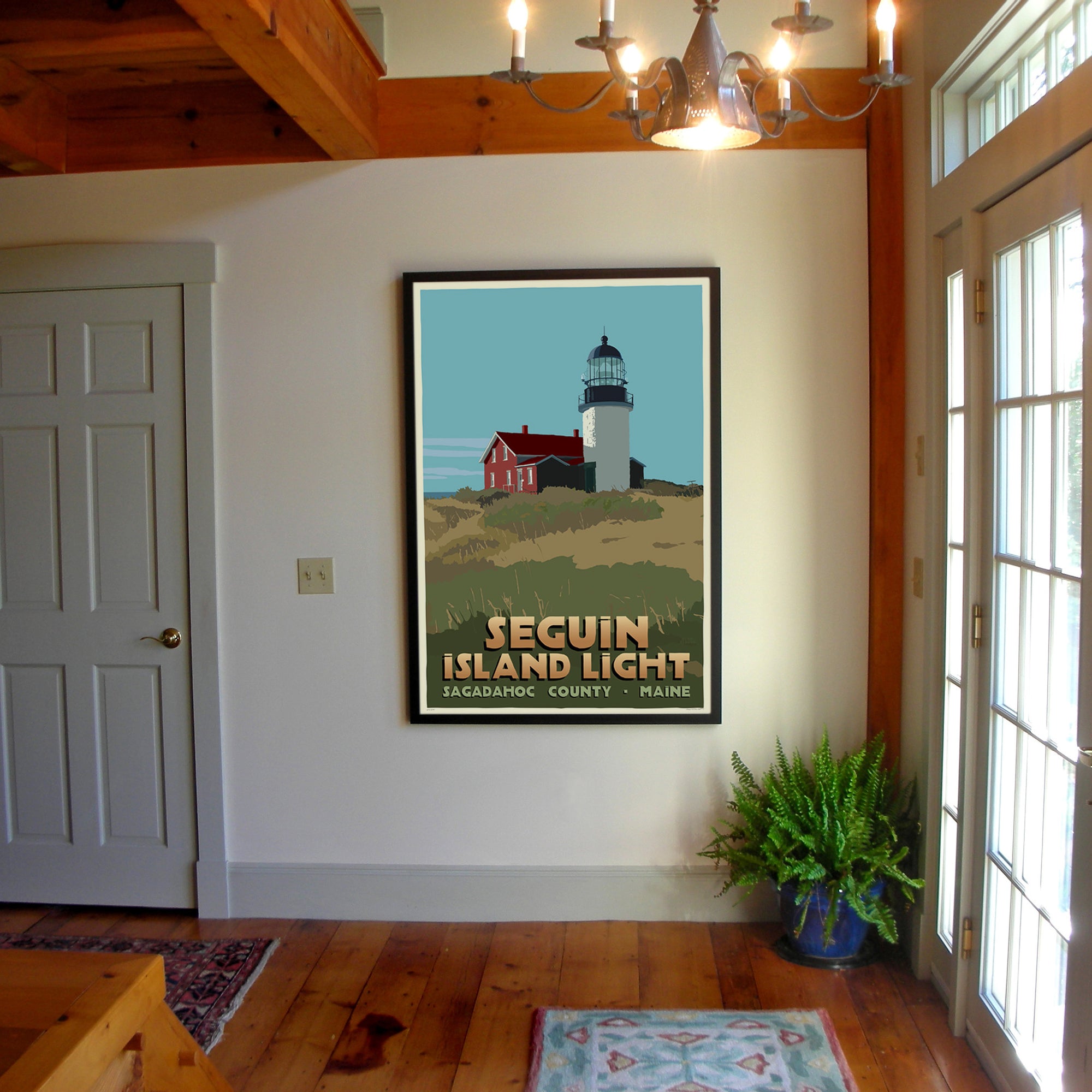 Seguin Island Light Art Print 36" x 53" Framed Travel Poster By Alan Claude - Maine
