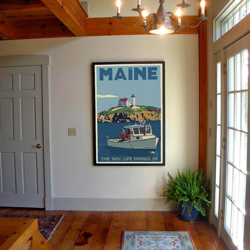 Lobstering at the Nubble Maine The Way Life Should Be Framed Art Print 36" x 53" Travel Poster By Alan Claude - Maine