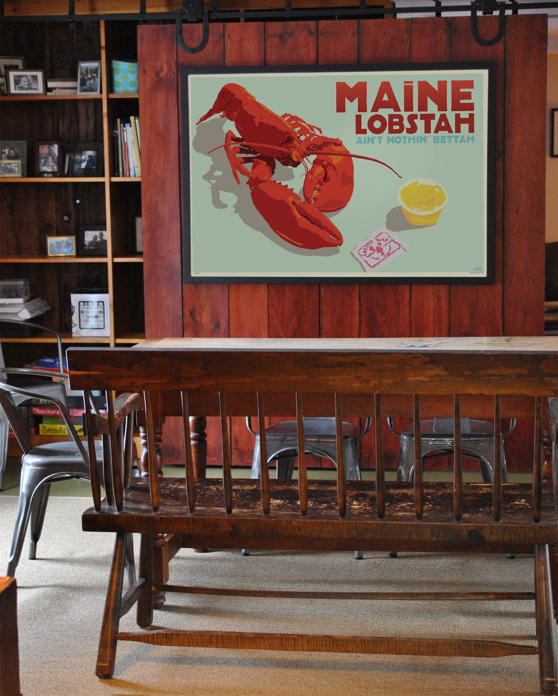 Maine Lobstah With Butter Art Print 36" x 53" Horizontal Framed Wall Poster By Alan Claude