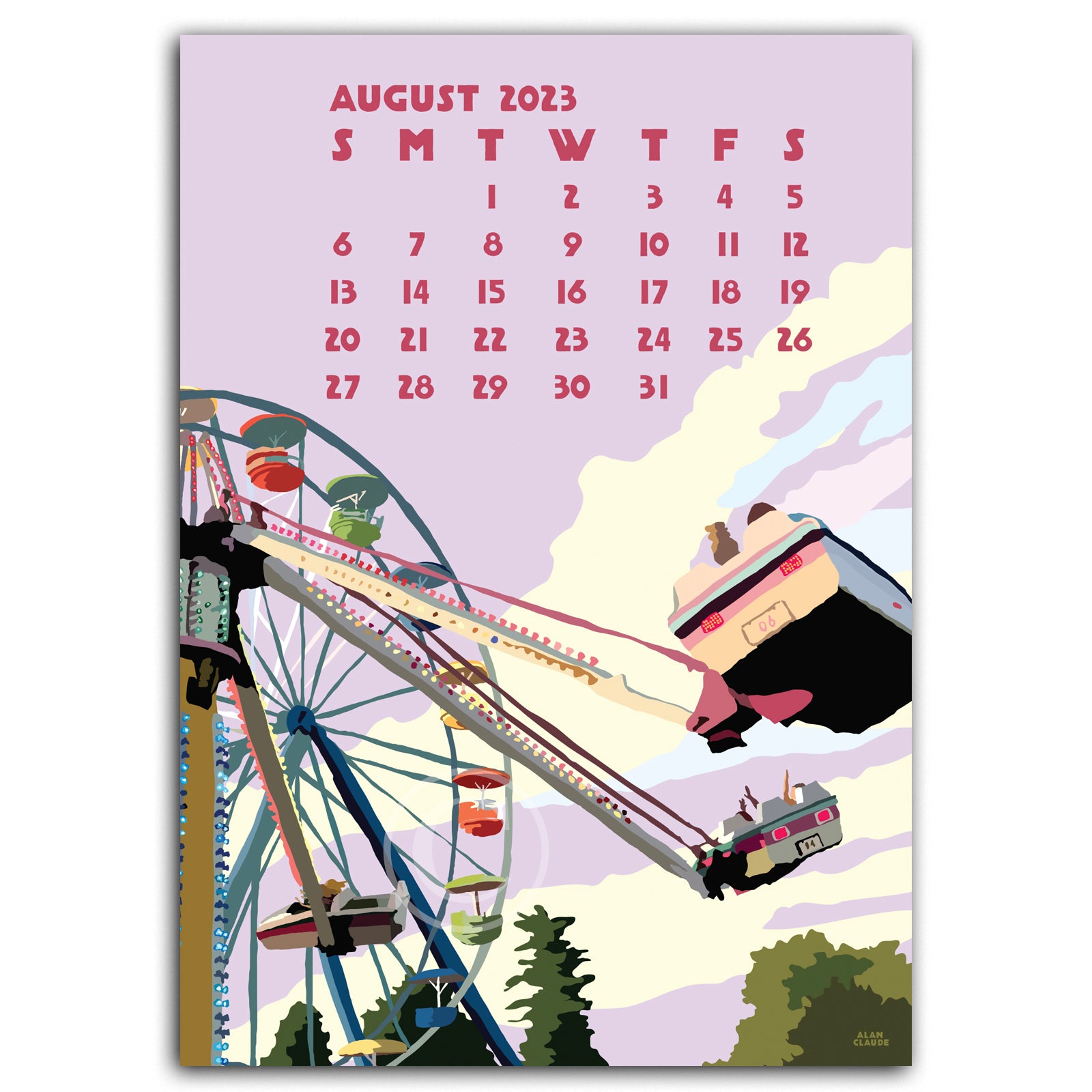 2023 DESK Art Calendar 5x7 Retro Vintage Art Style by Maine Artist Alan Claude