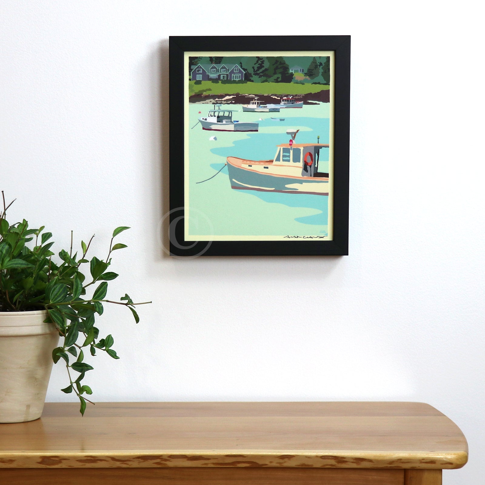 Anchored Art Print 8" x 10" Framed Wall Poster By Alan Claude - Maine