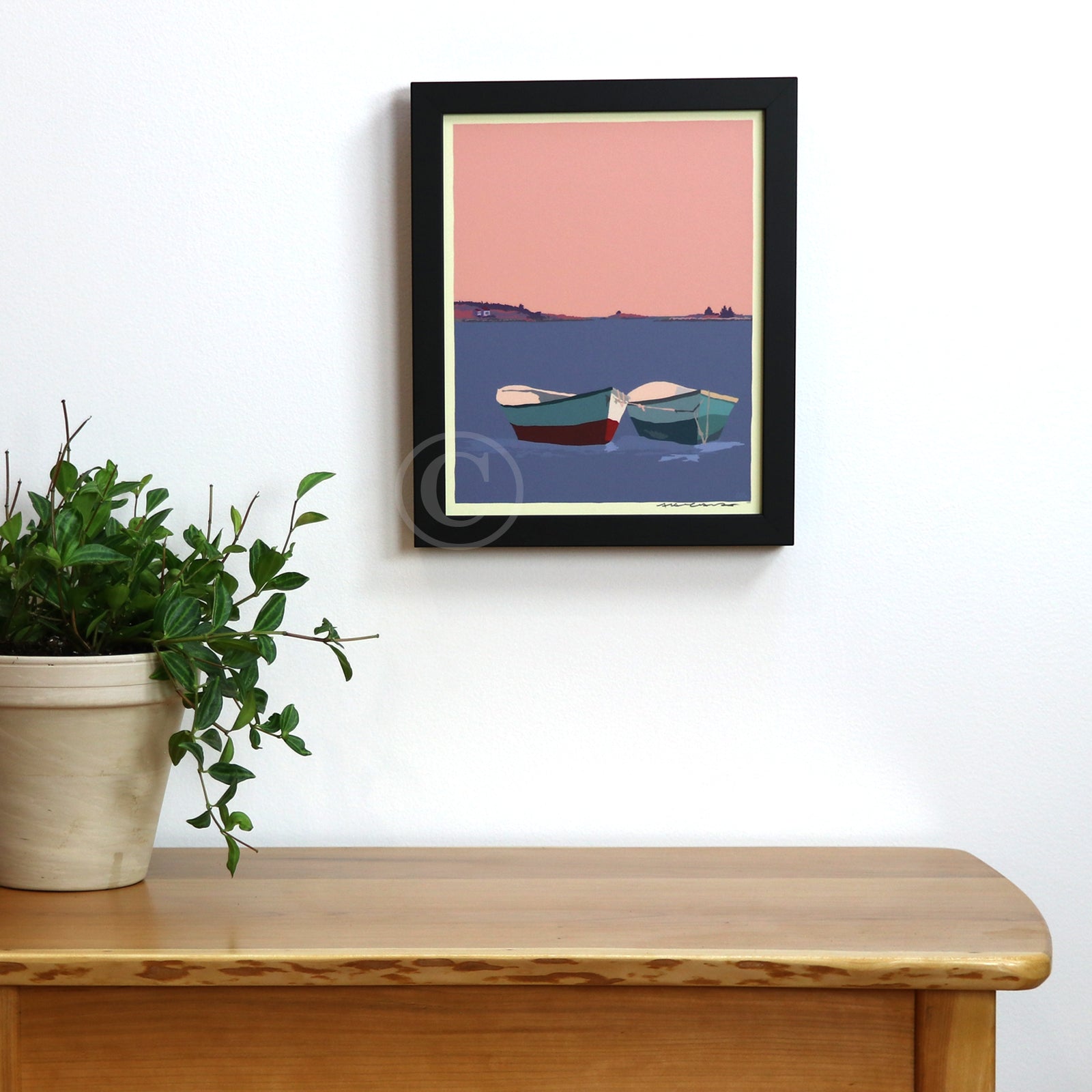 Love Boats in Maine Art Print 8" x 10" Framed Wall Poster By Alan Claude - Maine