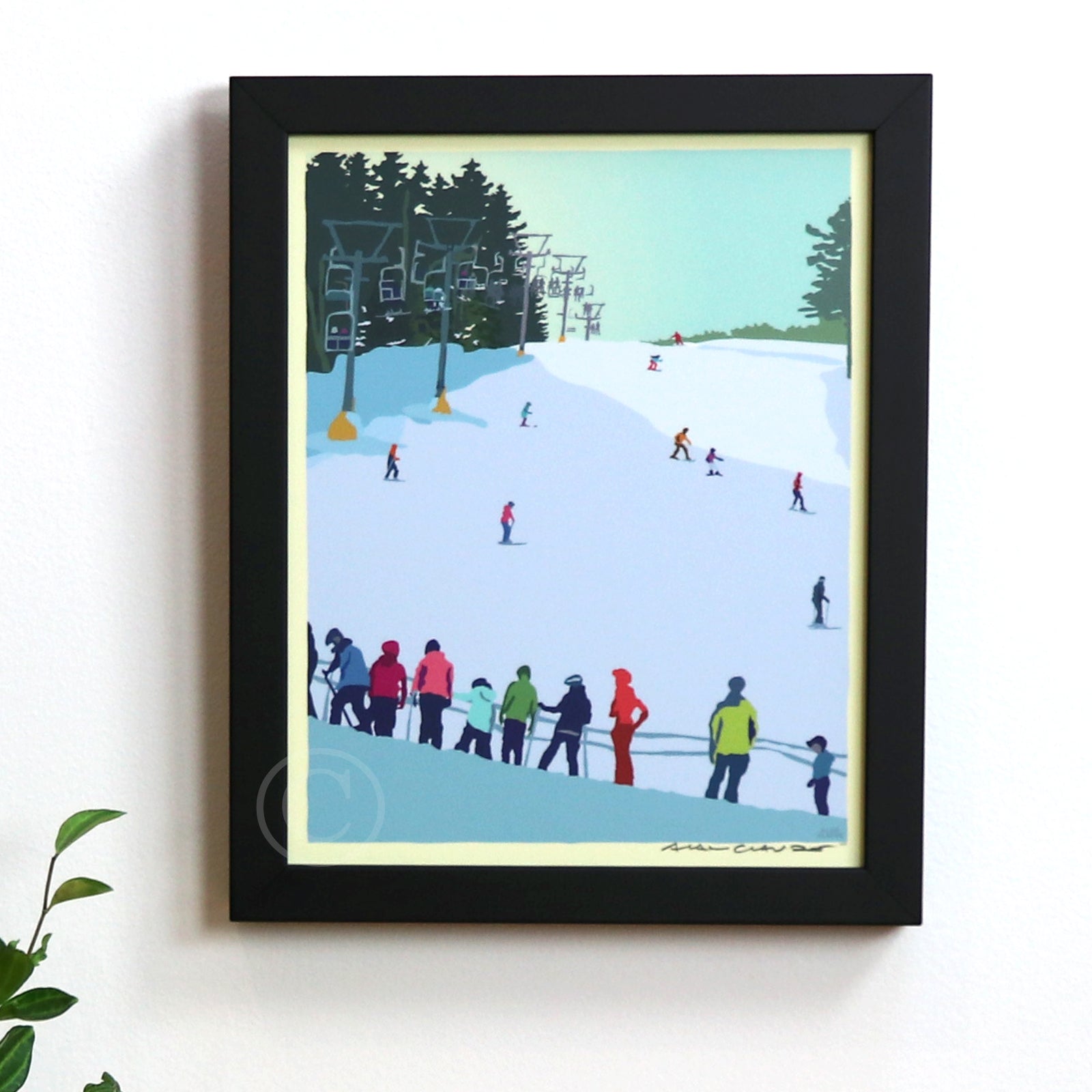 Skiing Snow Bowl Art Print 8" x 10" Framed Wall Poster By Alan Claude - Maine