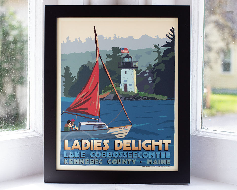 Sailing Ladies Delight Art Print 8" x 10" Framed Travel Poster By Alan Claude - Maine