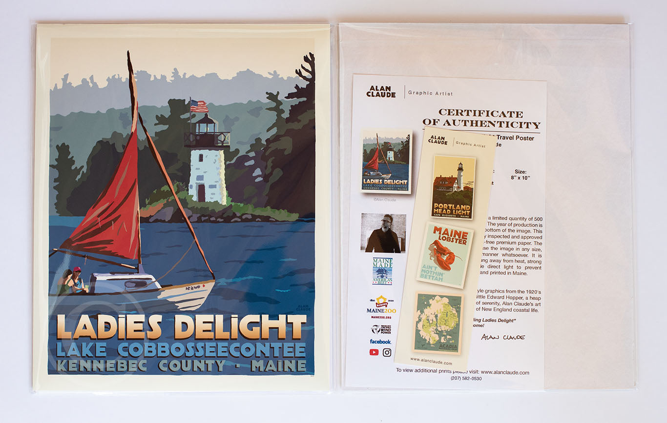 Sailing Ladies Delight Art Print 8" x 10" Travel Poster By Alan Claude- Maine