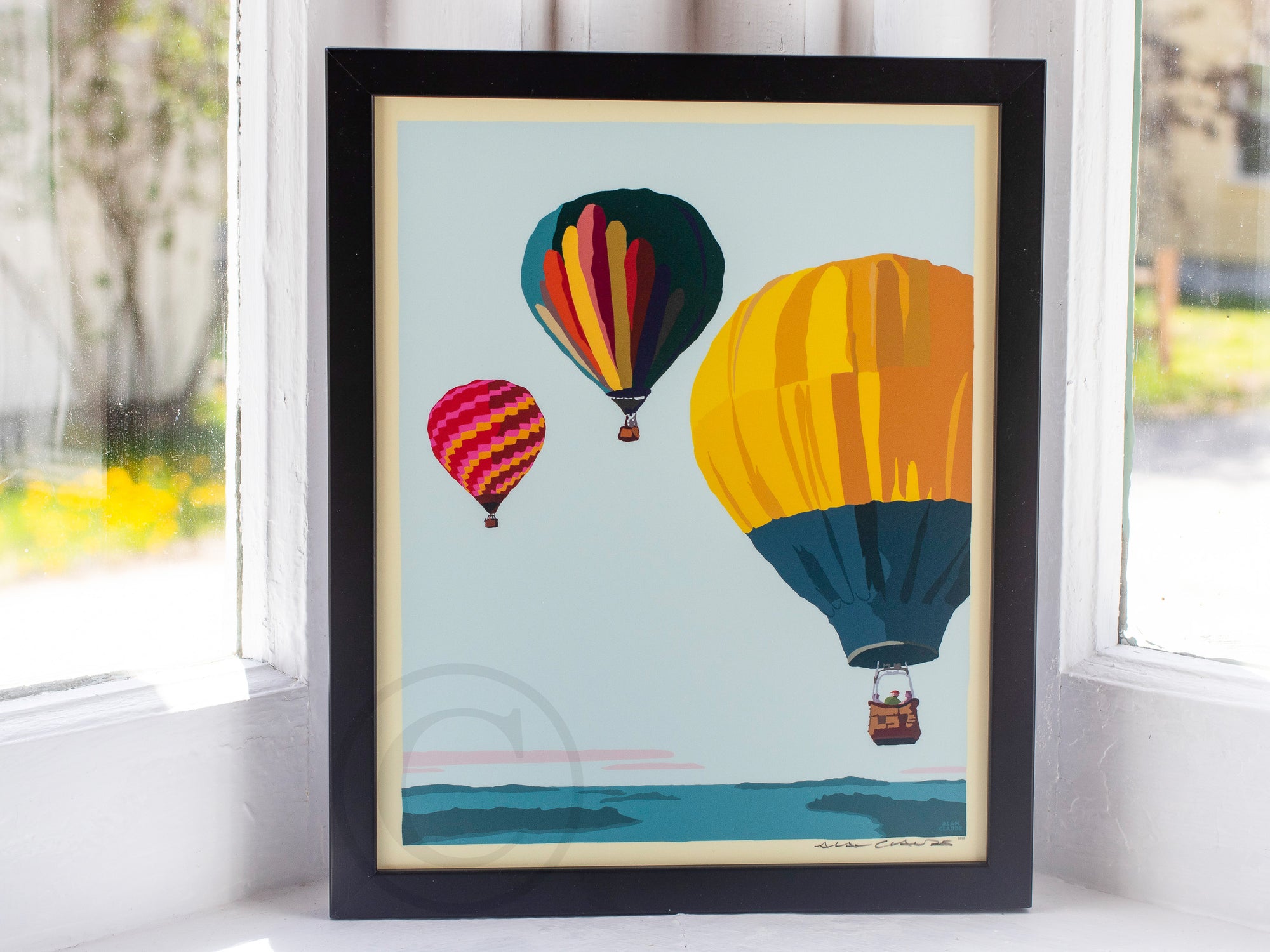 Balloons Over Islands Art Print 8" x 10" Framed Wall Poster By Alan Claude - Maine