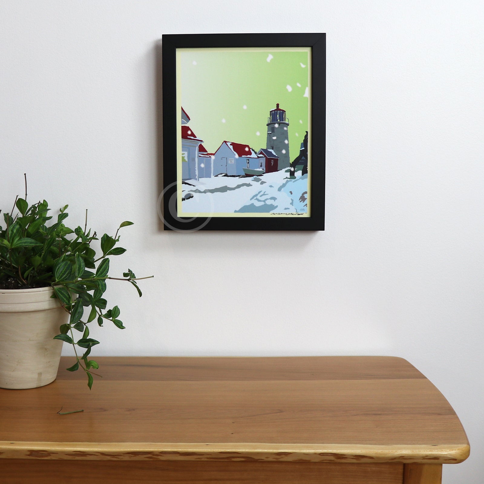 Monhegan Winter Art Print 8" x 10" Framed Wall Poster By Alan Claude - Maine