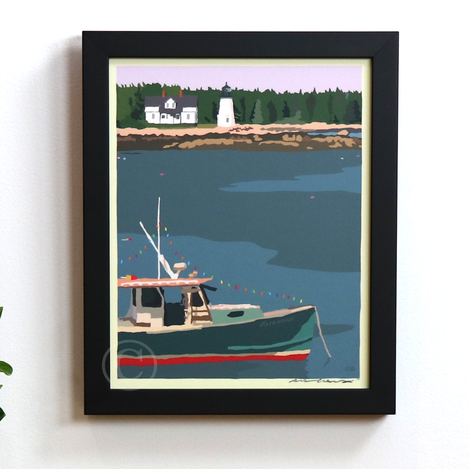 Silent Night in Prospect Harbor Art Print 8" x 10" Framed Wall Poster By Alan Claude - Maine