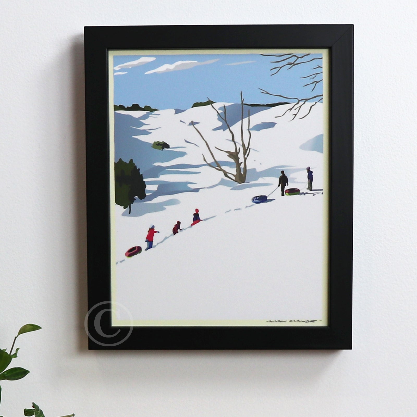 Snow Kids Art Print 8" x 10" Framed Wall Poster By Alan Claude - Maine