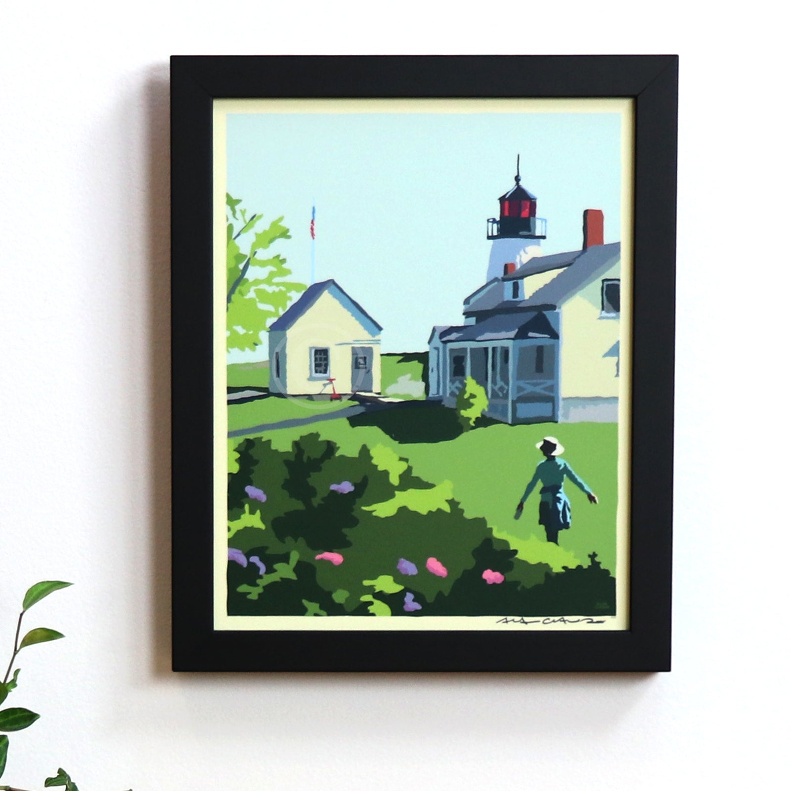 A Summer's Day on Burnt Island Light Art Print 8" x 10" Framed Wall Poster By Alan Claude - Maine