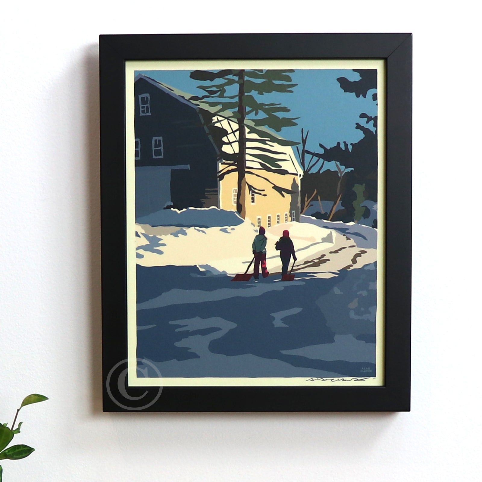 Winter Chores Art Print 8" x 10" Framed Wall Poster By Alan Claude - Maine