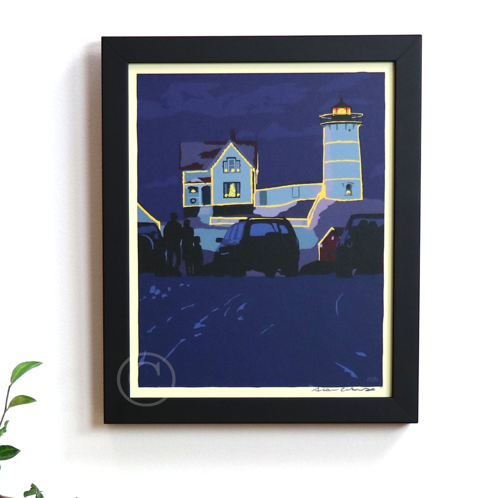 Christmas at the Nubble Art Print 8" x 10" Framed Wall Poster By Alan Claude - Maine