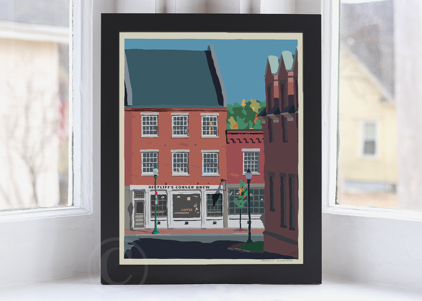 Cafe in Gardiner Art Print 8" x 10" Framed Wall Poster By Alan Claude - Maine