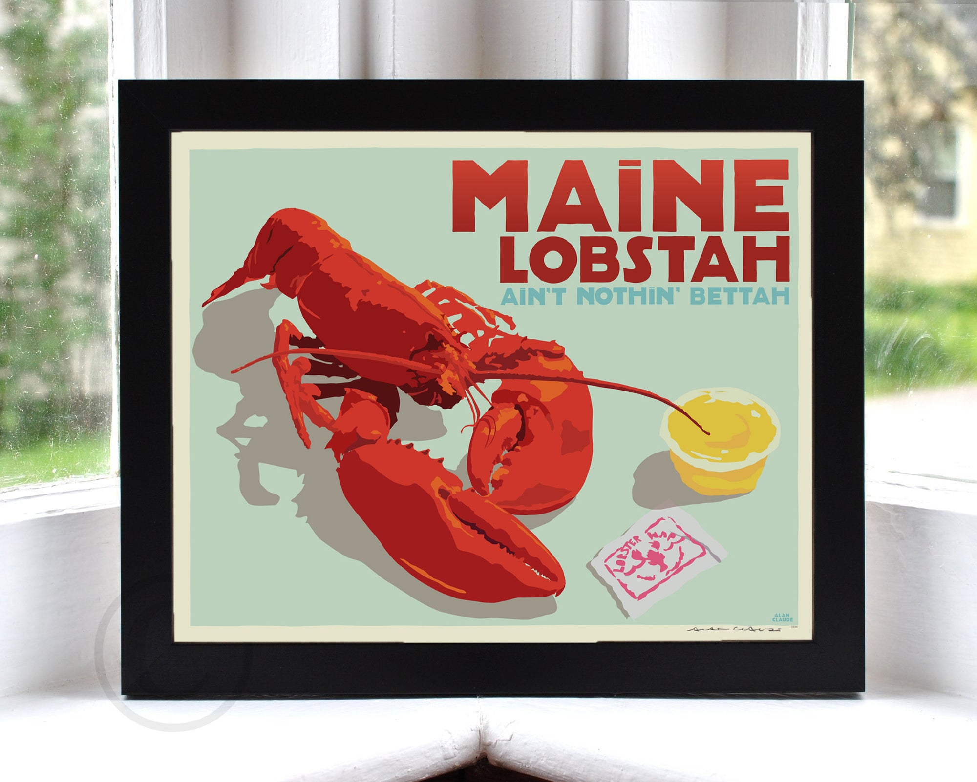 Maine Lobstah with Butter Art Print 8" x 10" Horizontal Framed Wall Poster By Alan Claude - Maine