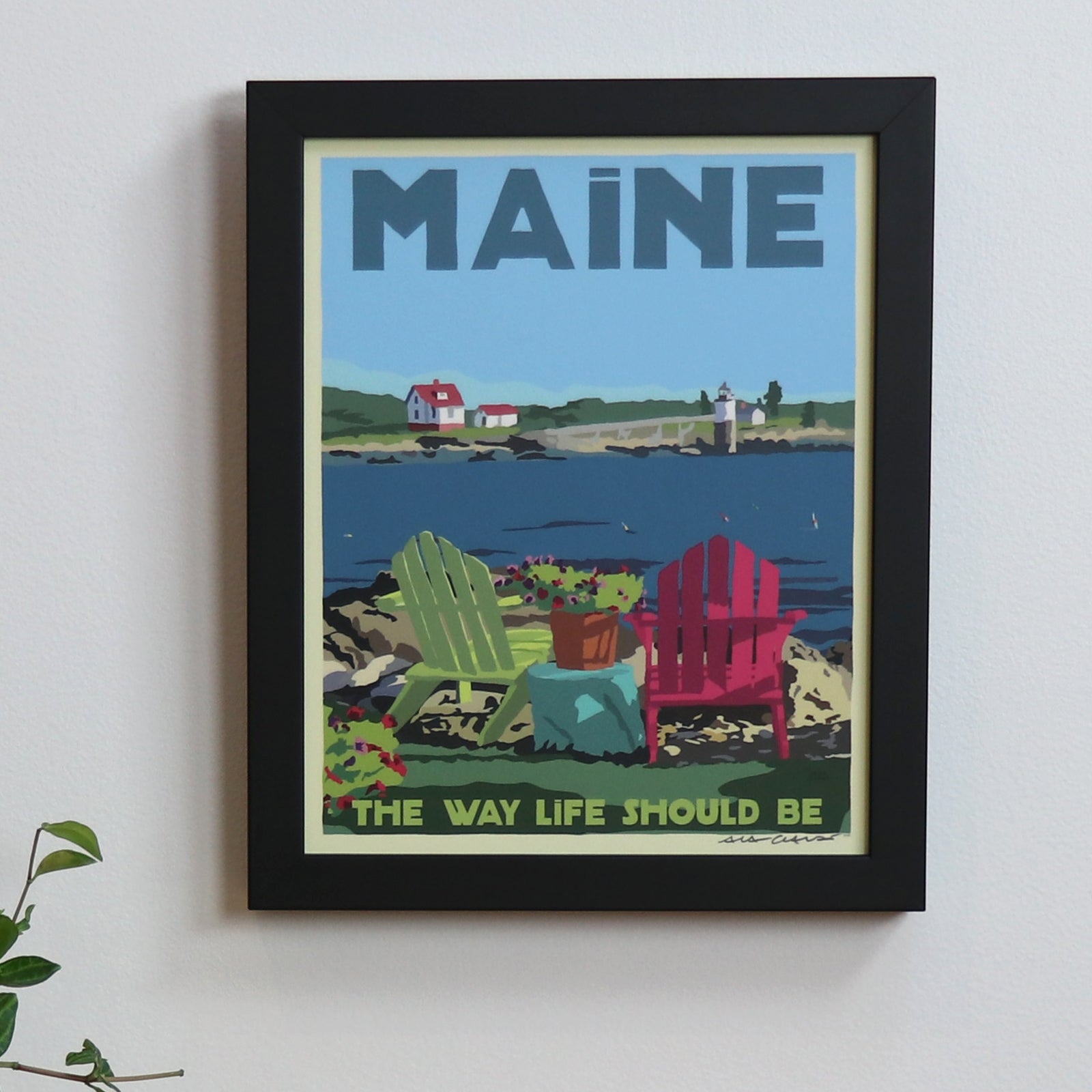 Chairs Overlooking Ram Island - Maine The Way Life Should Be Art Print 8" x 10" Framed Travel Poster