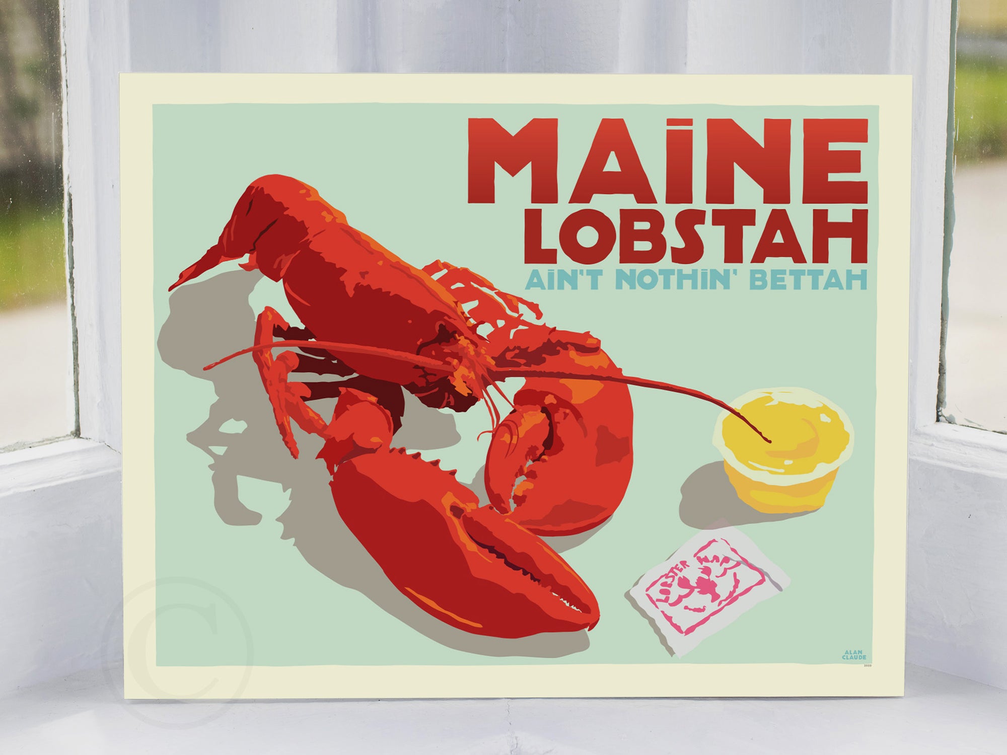 Maine Lobstah With Butter Art Print 8" x 10" Horizontal Wall Poster By Alan Claude - Maine