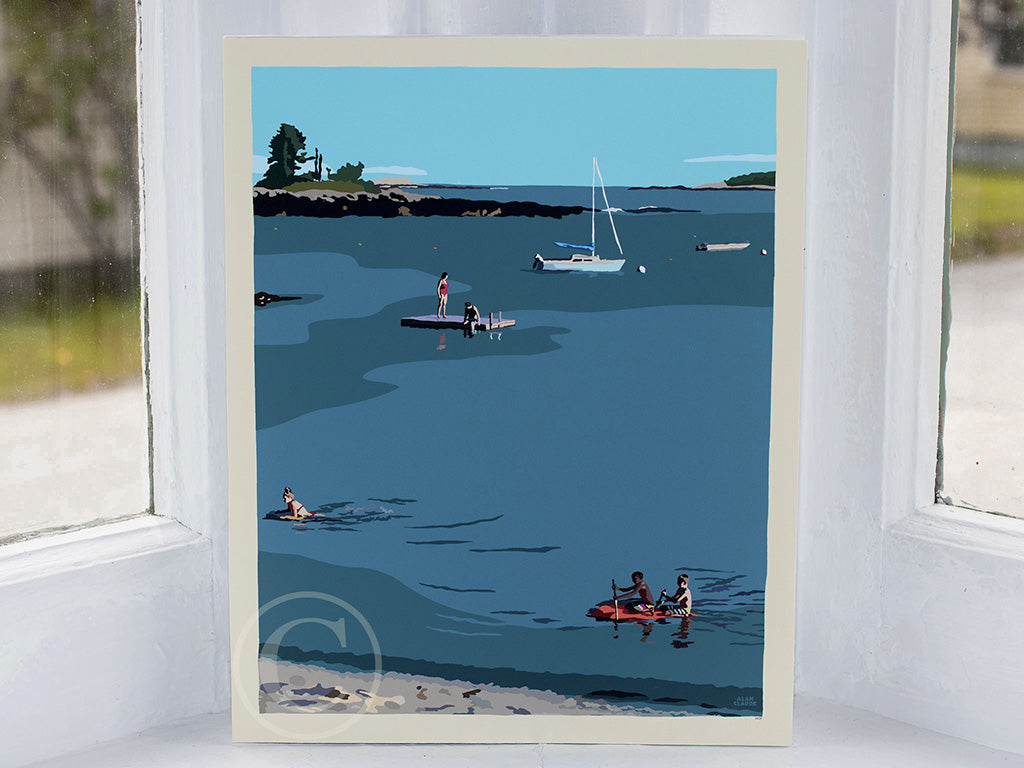 Ocean Point Swimmers Art Print 8" x 10" Wall Poster by Alan Claude - Maine