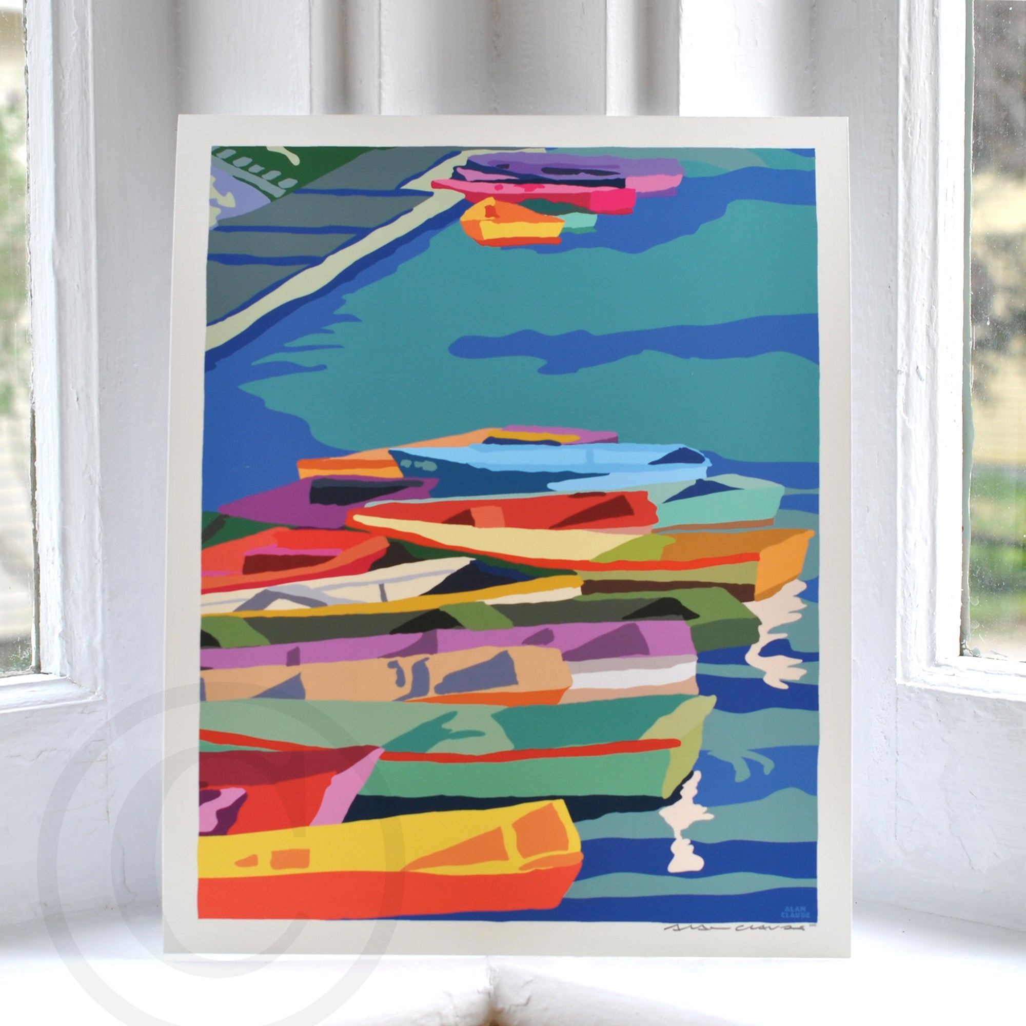 Perkins Cove Dinghies Art Print 8" x 10" Vertical Travel Poster By Alan Claude - Maine