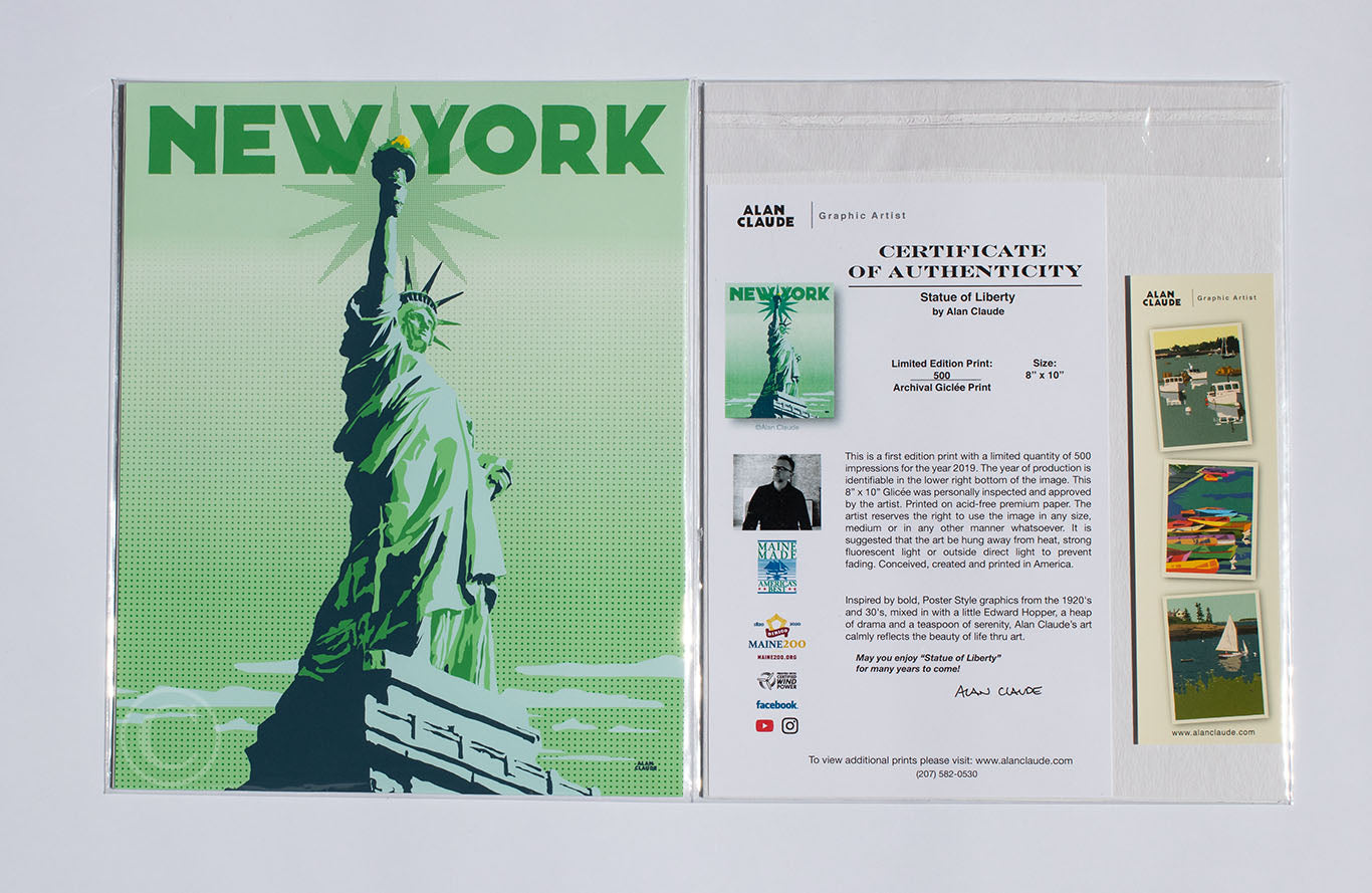 Statue Of Liberty Art Print 8" x 10" Travel Poster By Alan Claude - New York