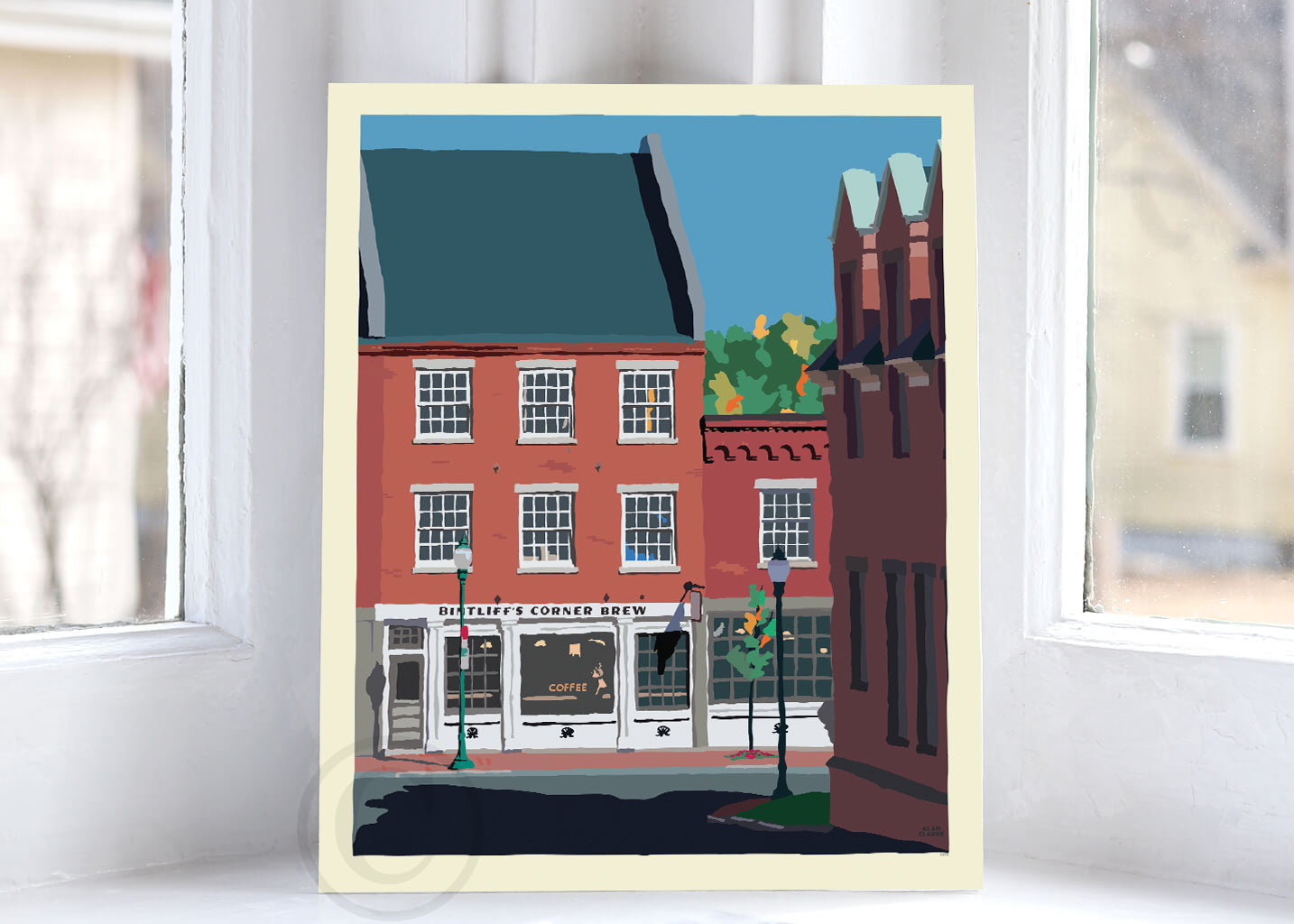 Cafe in Gardiner Art Print 8" x 10" Wall Poster By Alan Claude - Maine