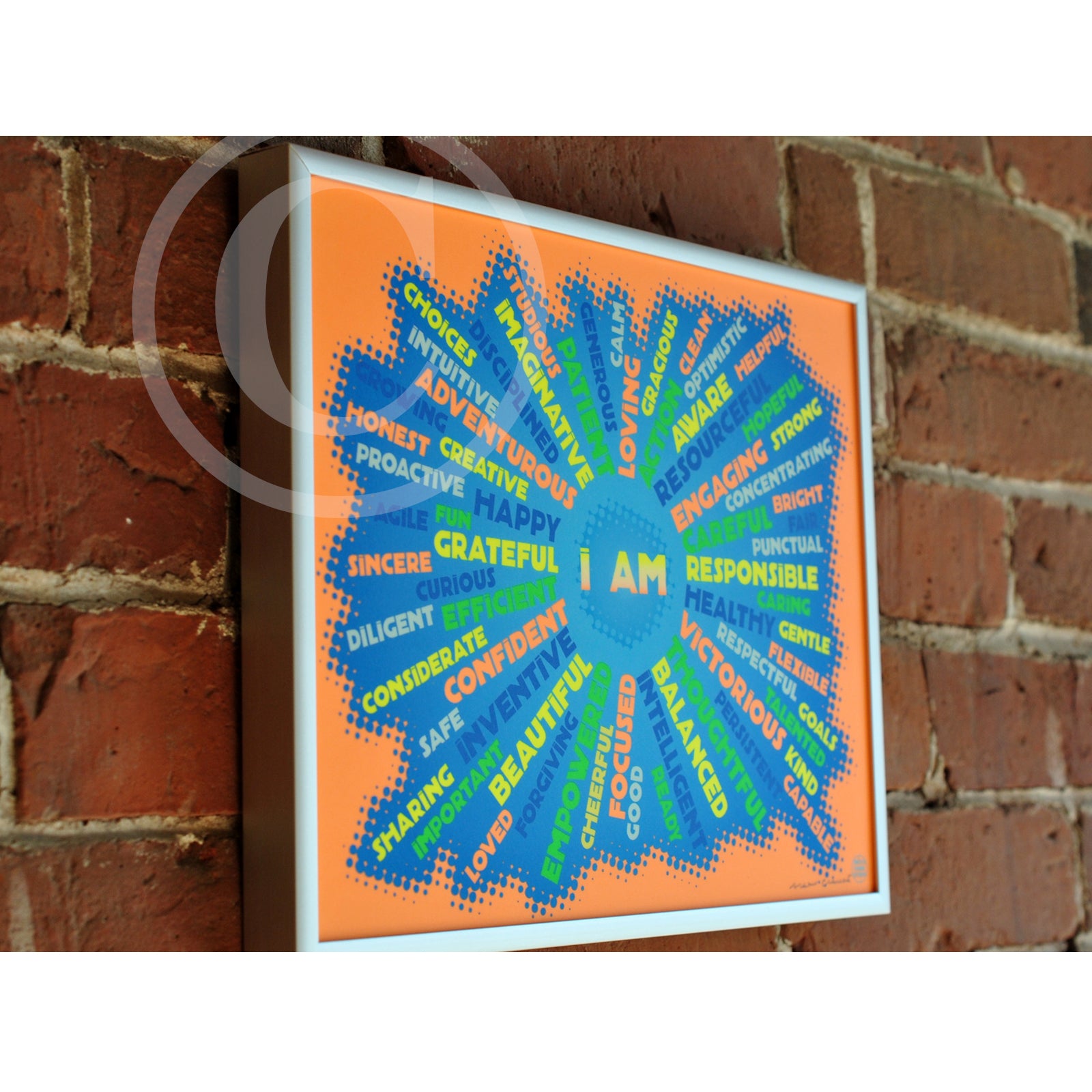 I AM Youth Mindfulness Art Print - Neon Orange  8" x 10" Framed