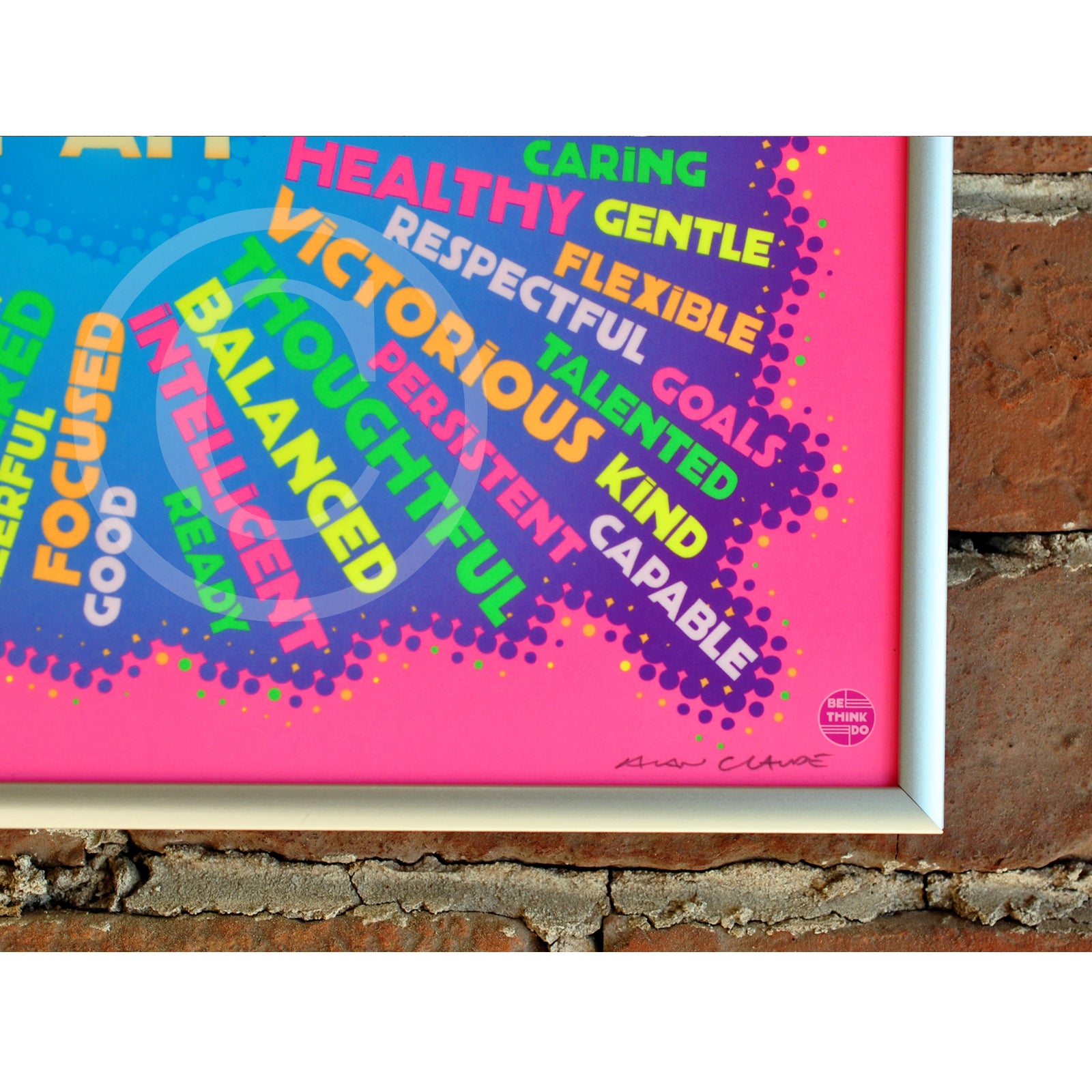I AM Youth Mindfulness Art Print - Neon Pink 8" x 10" Framed