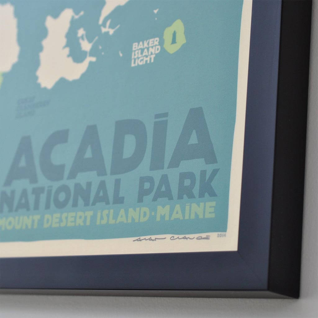 Acadia National Park Map Art Print 18" x 24" Framed Travel Poster By Alan Claude - Maine