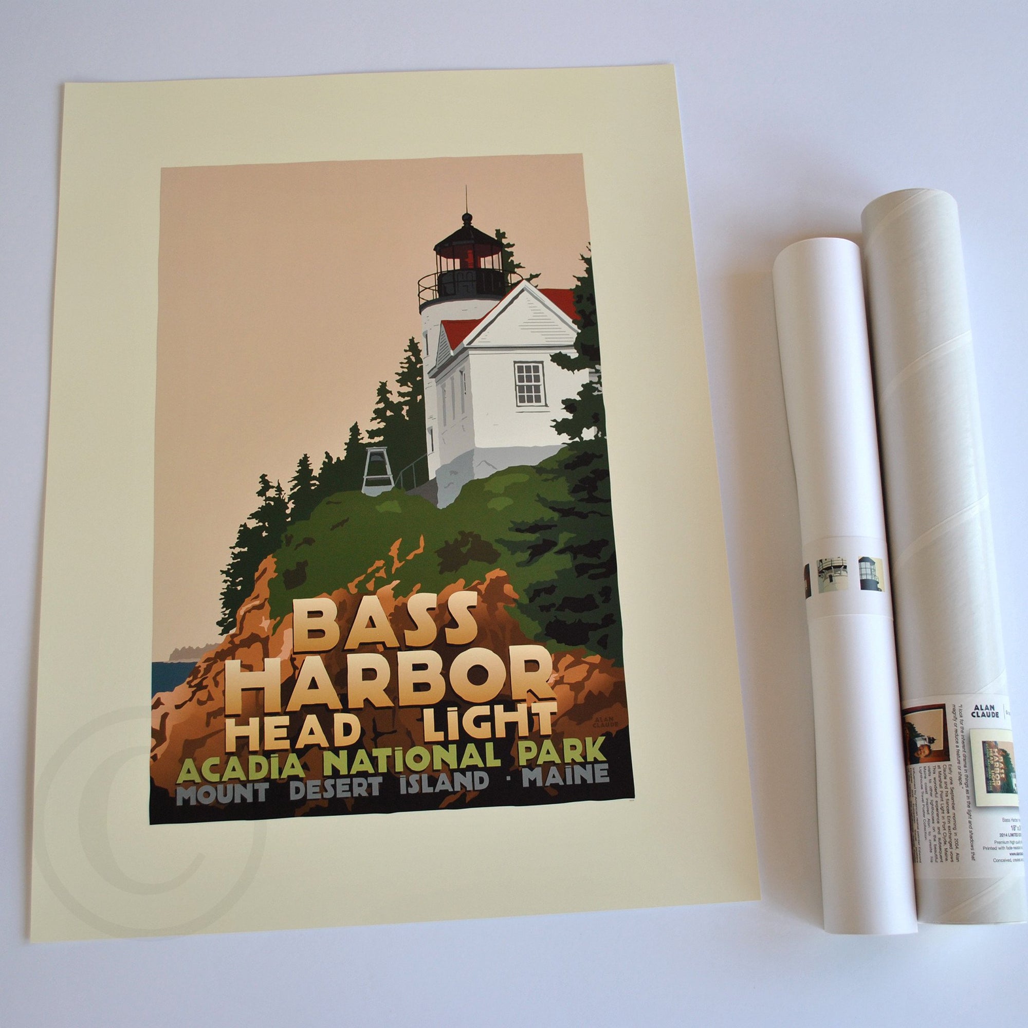Bass Harbor Head Light Art Print 18" x 24" Travel Poster By Alan Claude - Maine