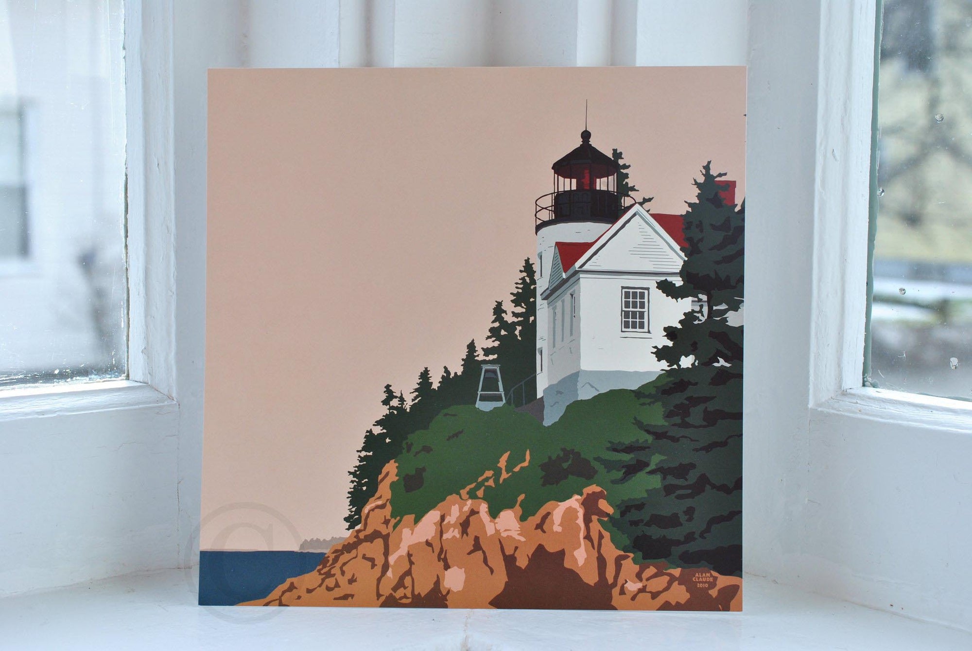 Bass Harbor Head Light Art Print 8" x 8" Square Wall Poster By Alan Claude - Maine