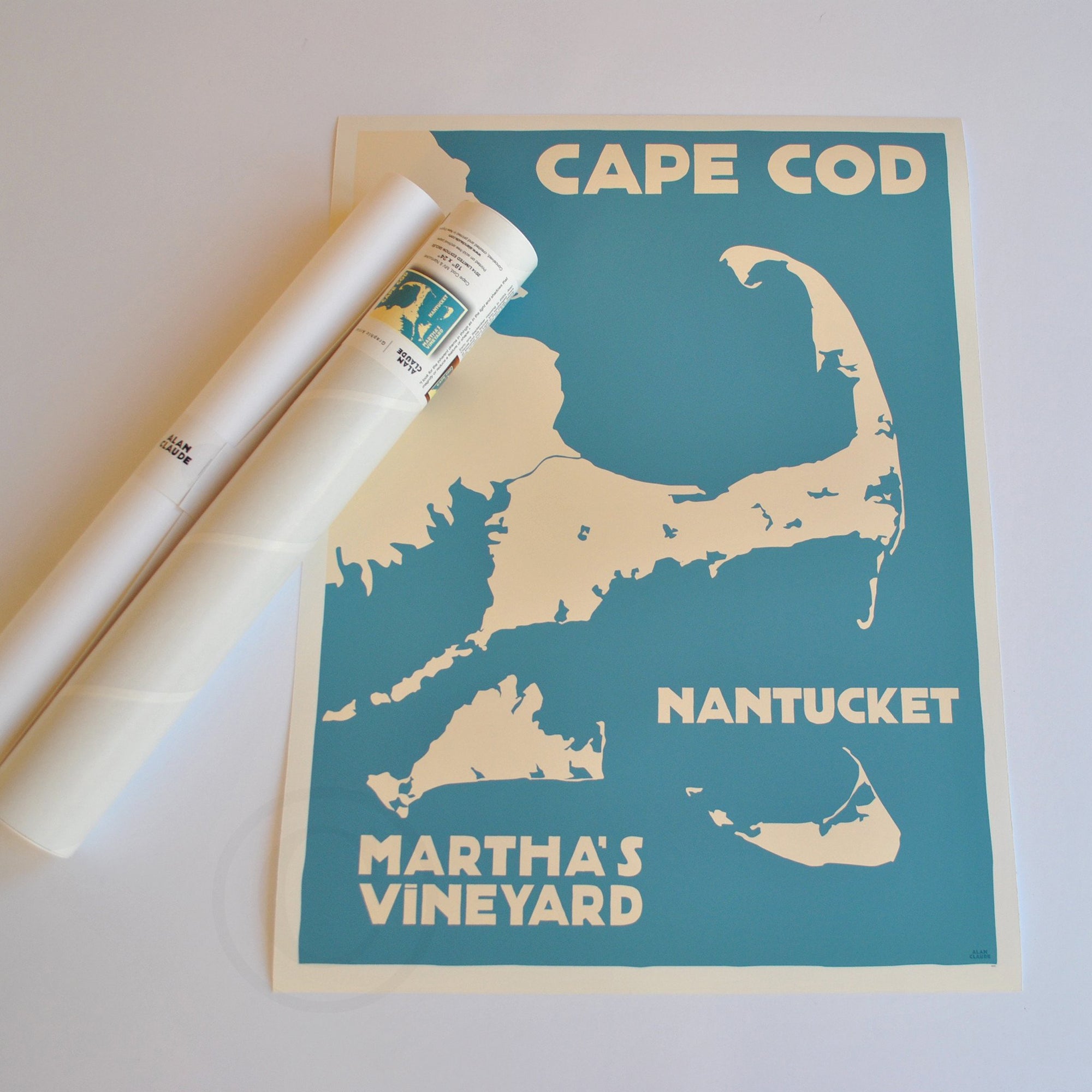 Cape Cod, Martha's Vineyard, Nantucket Map Art Print 18" x 24" Travel Poster By Alan Claude - Massachusetts