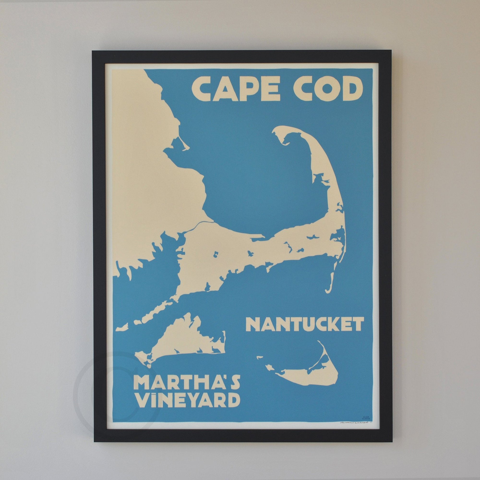 Cape Cod, Martha's Vineyard, Nantucket Map Art Print 18" x 24" Framed Travel Poster By Alan Claude - Massachusetts