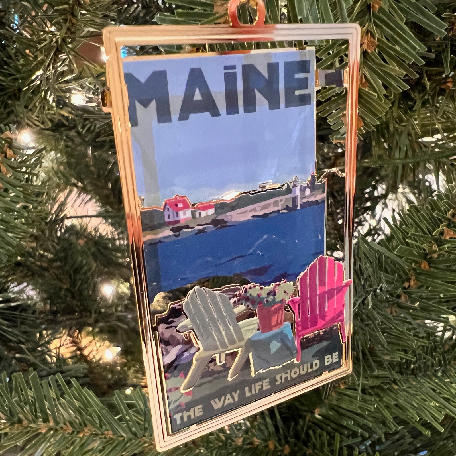 Chairs Overlooking Ram Island Light - Maine The Way Life Should Be - Christmas Ornament - Ram Island Lighthouse Maine