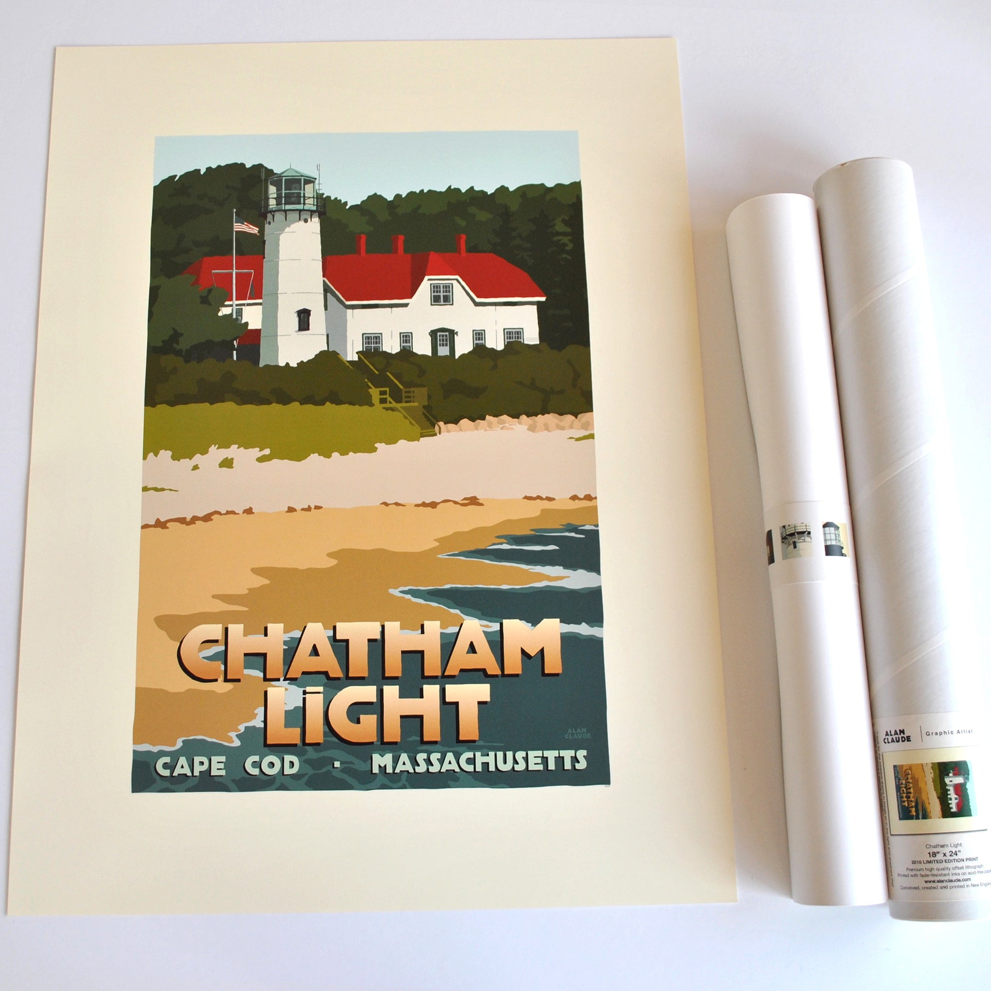 Chatham Light Art Print 18" x 24" Travel Poster By Alan Claude- Massachusetts