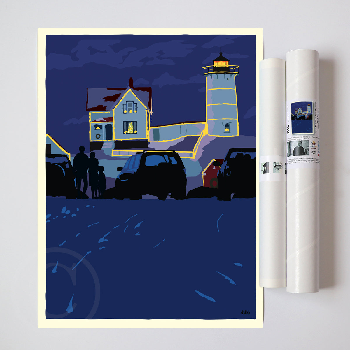 Christmas At The Nubble Cape Neddick Nubble Lighthouse Art Print 18" x 24"- Maine